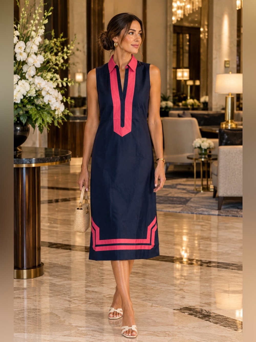 Sail to Sable Navy Caftan with Pink Trim